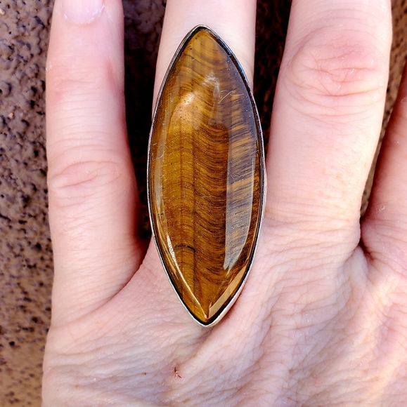 New Huge Tiger Eye 925 Silver Statement Ring. - Picture 14 of 15